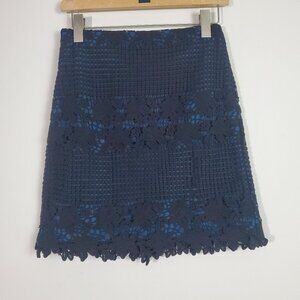 Ann Taylor Loft Skirt 0 Black Blue Floral Crochet Feminine Classic Timeless